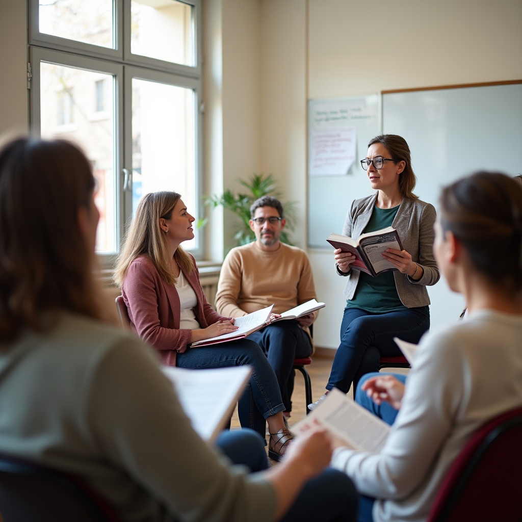 Gruppo di volontari durante una sessione di formazione alla lettura ad alta voce